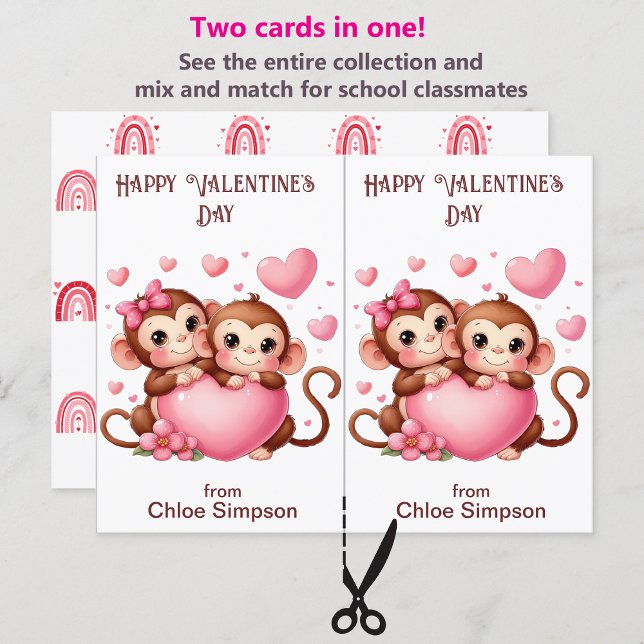 Cute Monkeys Kid's Valentine Party Classroom Card (Creator Uploaded)