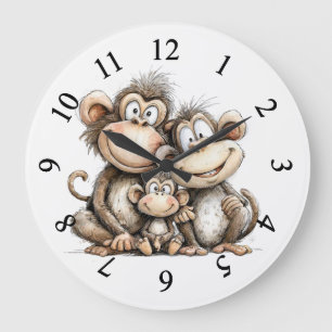 Cute monkeys large clock