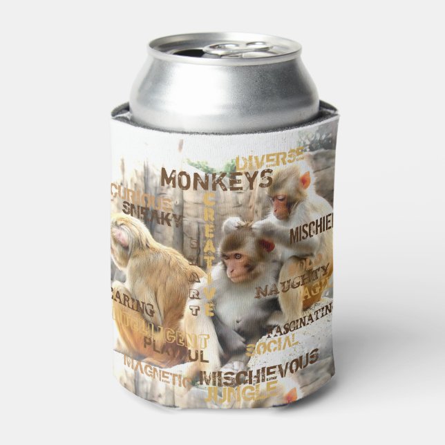 Cute Monkeys Typography Art Can Cooler (Can Front)