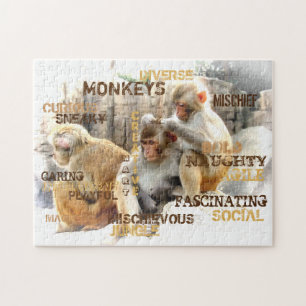 Cute Monkeys Typography Art Jigsaw Puzzle