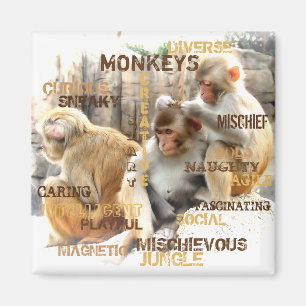 Cute Monkeys Typography Art Magnet