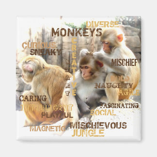 Cute Monkeys Typography Art Magnet