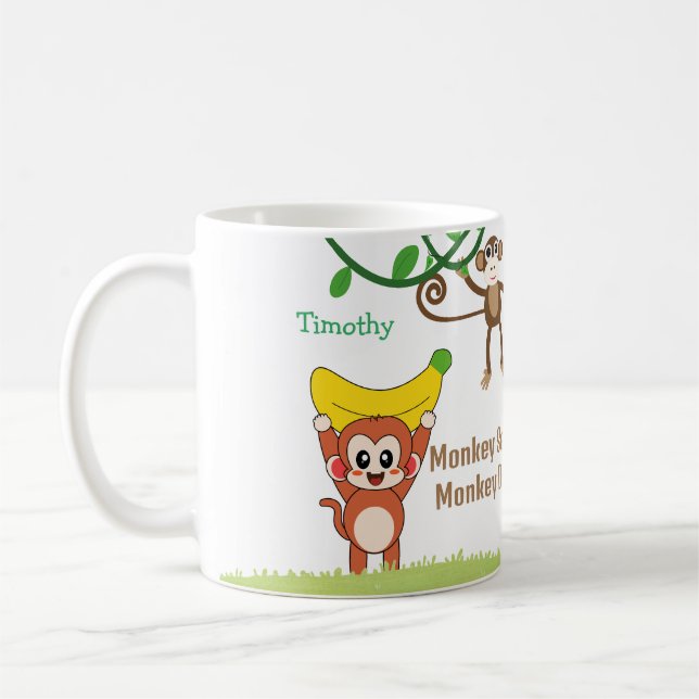 Cute Monkeys With Funny Sayings Custom Name  Coffee Mug (Left)