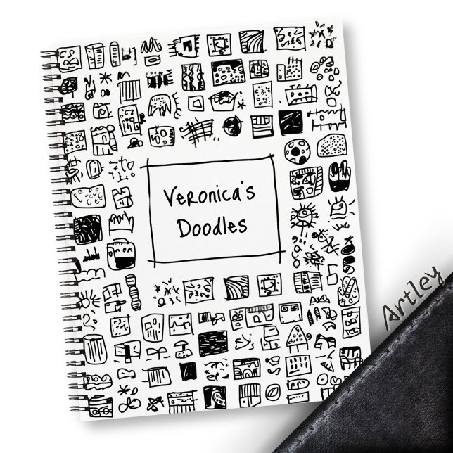Cute Monochromatic Doodle Custom Name Sketchbook Notebook (Creator Uploaded)