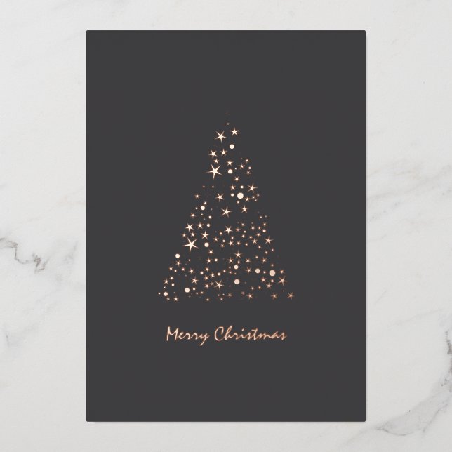 Cute Monochrome Brighty Stars Christmas  Foil Holiday Card (Front)