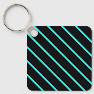 Cute monogram aqua black stripes All-Over-Print T- Key Ring