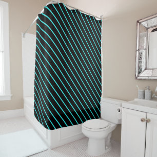 Cute monogram aqua black stripes All-Over-Print T- Shower Curtain