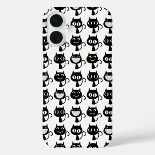 Cute Monogram Black Cat Expressions Pattern iPhone 16 Case