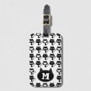 Cute Monogram Black Cat Expressions Pattern  Luggage Tag
