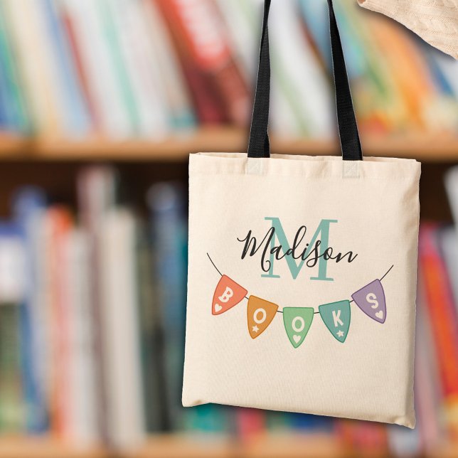 Cute Monogram Books Bunting Banner Tote Bag (Creator Uploaded)
