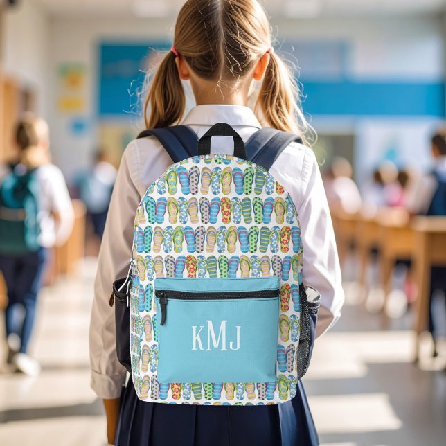 Cute Monogram Colourful Girl Flip Flops  Printed Backpack (Cute girls flip flops pattern monogram backpack)