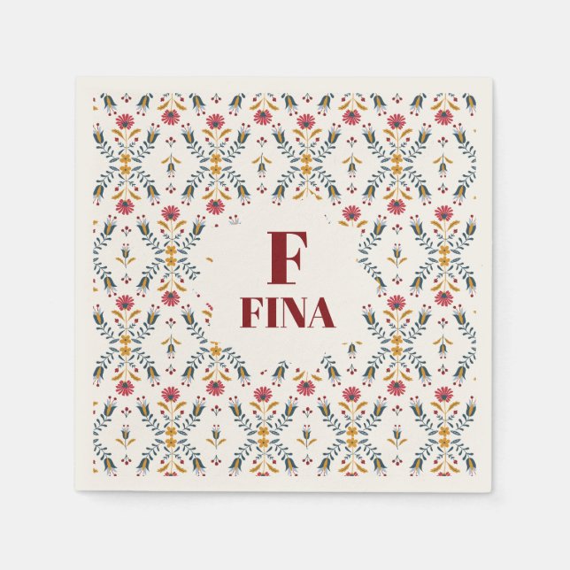 cute monogram custom Scandinavian folk art floral Napkin (Front)