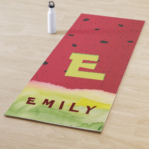 Cute Monogram Custom Watercolor Watermelon Name Yoga Mat