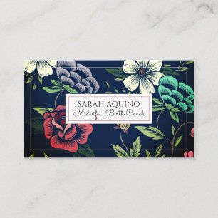 Cute Monogram Floral Doula Midwife Birth Coach Business Card