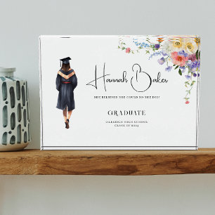 Cute Monogram Floral Graduation  Photo Block