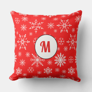 Cute monogram gift red pattern snowflakes unique cushion