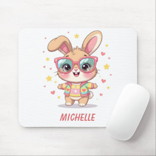 Cute monogram girly bunny wearing glasses mouse mat