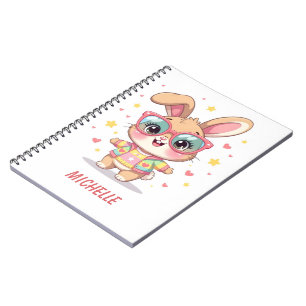 Cute monogram girly bunny wearing glasses notebook
