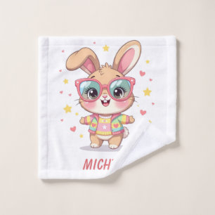Cute monogram girly bunny wearing glasses wash cloth