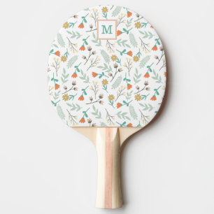 Cute Monogram Girly Dainty Pastel Floral Ping Pong Paddle