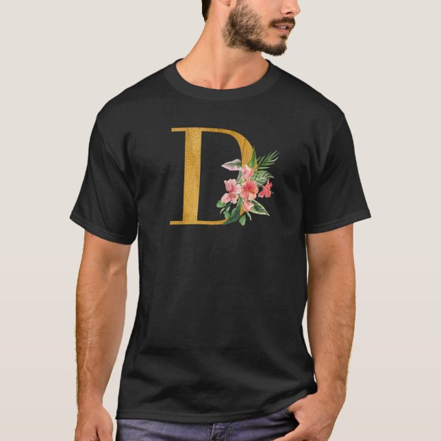 Cute Monogram Initial Letters Flowers Capital D T-Shirt (Front)