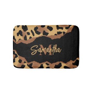 Cute Monogram Leopard Print Bath Mat
