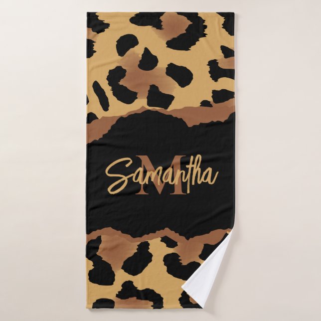 Cute Monogram Leopard Print Bath Towel Set (Bath Towel)