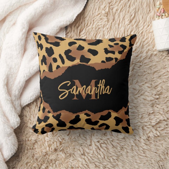 Cute Monogram Leopard Print Cushion (Blanket)