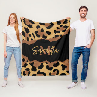 Cute Monogram Leopard Print Fleece Blanket