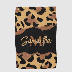 Cute Monogram Leopard Print Golf Towel