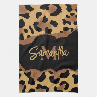 Cute Monogram Leopard Print Tea Towel