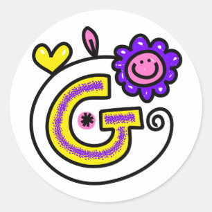 Cute Monogram Letter G Greeting Text Expression Classic Round Sticker