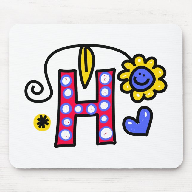 Cute Monogram Letter H Greeting Text Expression Mouse Mat (Front)