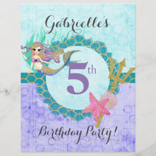 Cute Monogram Mermaid Teal & Purple Birthday Party Flyer