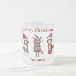 Cute Monogram Merry Christmas Cat Mug