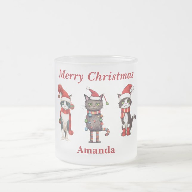 Cute Monogram Merry Christmas Cat Mug (Center)