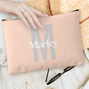 Cute Monogram Modern Elegant Bold Blush Pink Chic Accessory Pouch