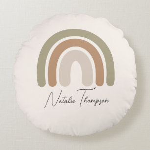 Cute Monogram modern nursery pink rainbow girls Round Cushion