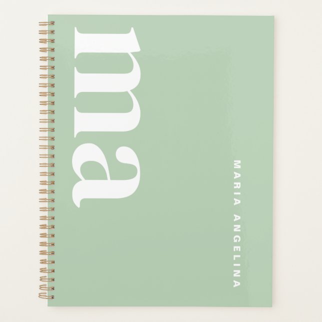 Cute Monogram Name Green School Planner (Front)
