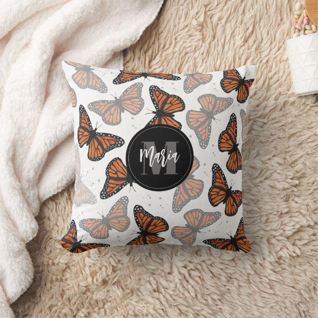Cute Monogram Nature Butterflies Cushion (Blanket)