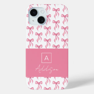 Cute Monogram Pink Bow Coquette  iPhone 15 Case