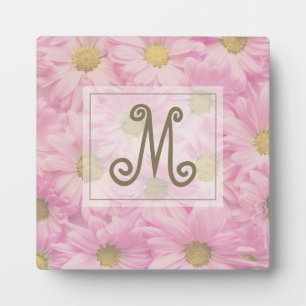 Cute Monogram Pink Daisy Custom Plaque