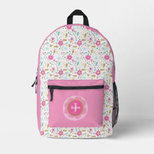 Cute Monogram Pink Floral Girls Backpack