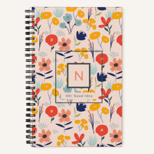 Cute Monogram Pink Flowers Pattern Notebook