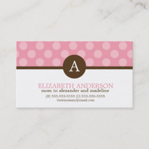 Cute Monogram Pink Polka Dots Calling Card