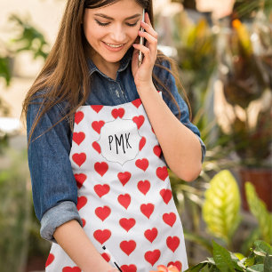Cute Monogram Red Heart Pattern Custom Apron