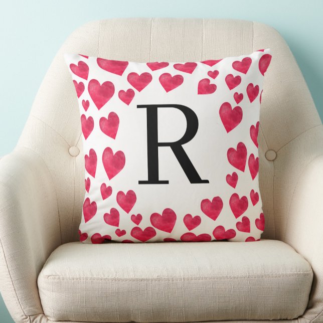 Cute Monogram Red Hearts Custom Monogram Cushion (Creator Uploaded)