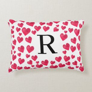 Cute Monogram Red Hearts Custom Monogram Decorative Cushion