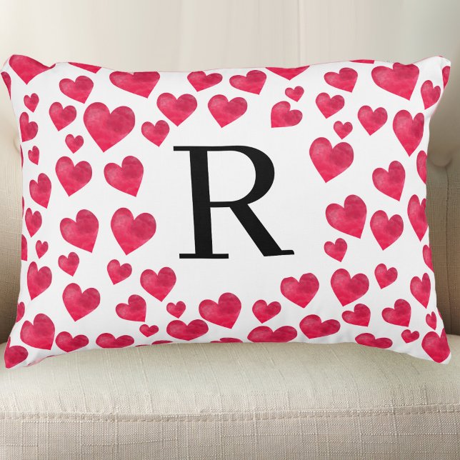 Cute Monogram Red Hearts Custom Monogram Decorative Cushion (Creator Uploaded)