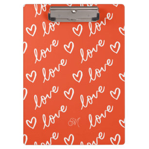 Cute Monogram Red Lettering Love & Heart Doodles Clipboard